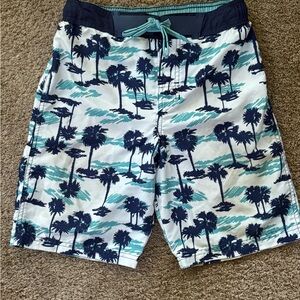 Cat & Jack Blue and White Hybrid Swim Shorts with Palm Tree Pattern